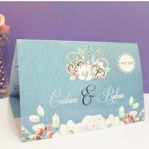Invitatie Nunta Florale Vintage Albastru - Img 5