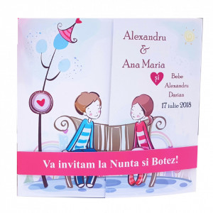 Invitatie 2 in 1 Nunta-Botez Regal NB2