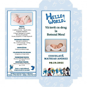 Invitatie Botez Cutie de Ciocolata Strumf 2