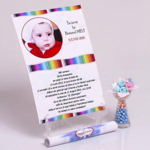 Invitatie Botez Papirus Creioane Colorate 2 - Img 2