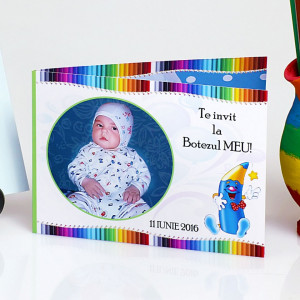 Invitatie Botez Dubla Creioane Colorate - Img 2