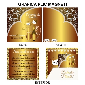 Magnet cu Plic Poveste Pisici Gold