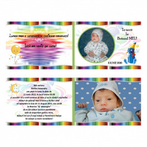 Invitatie Botez Dubla Creioane Colorate - Img 4