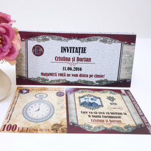 Invitatie Nunta BBS7 Bancnota 100LEI Caragiale - Img 3