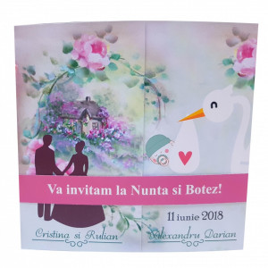 Invitatie 2 in 1 Nunta-Botez Vintage NB12 - Img 2