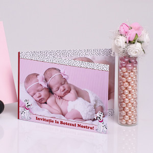 Invitatie Gemeni Dubla 2-Dalmatian Roz - Img 2