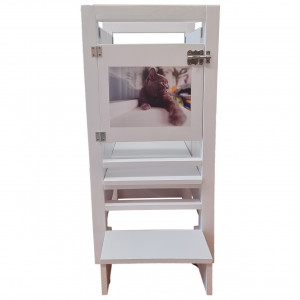 Turn De Activitati Pliabil Alb, Learning Tower Pliabil , Stiker Pisicuta , 85x40x38 cm - Img 2