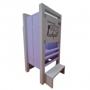 Turn De Activitati Pliabil Multicolor, Stiker Peronalizat, Learning Tower Pliabil Gri Deschis + Mov 85X40X38 cm - Img 4