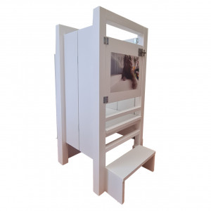Turn De Activitati Pliabil Alb, Learning Tower Pliabil , Stiker Pisicuta , 85x40x38 cm - Img 3