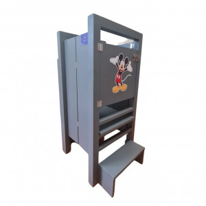 Turn De Activitati Pliabil , Learning Tower Pliabil Gri Inchis + Tabla De Scris + Personalizare Stiker 85x40x38 cm - Img 3