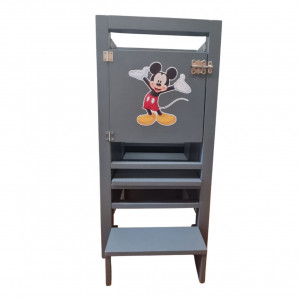 Turn De Activitati Pliabil , Learning Tower Pliabil Gri Inchis + Tabla De Scris + Personalizare Stiker 85x40x38 cm - Img 4