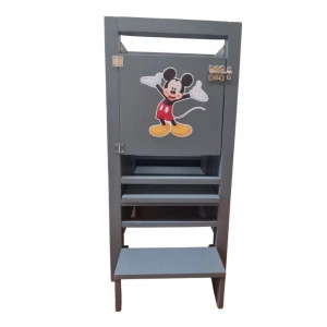 Turn De Activitati Pliabil , Learning Tower Pliabil Gri Inchis + Tabla De Scris + Personalizare Stiker 85x40x38 cm - Img 4
