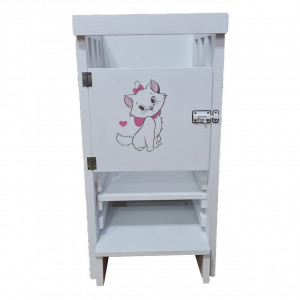 Turn De Activitati Fix Alb, Learning Tower Fix , Stiker Animat Pisicuta , 85x40x38 cm - Img 2