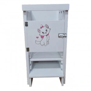 Turn De Activitati Fix Alb, Learning Tower Fix , Stiker Animat Pisicuta , 85x40x38 cm - Img 2