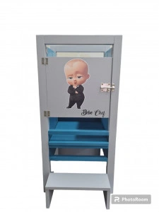 Turn De Activitati Pliabil Gri Deschis Cu Turcoaz, Learning Tower Pliabil Stiker Bebe Chef,Personalizare nume copil,85x40x38 cm - Img 2