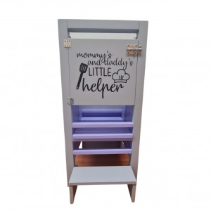 Turn De Activitati Pliabil Multicolor, Stiker Peronalizat, Learning Tower Pliabil Gri Deschis + Mov 85X40X38 cm - Img 2