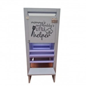 Turn De Activitati Pliabil Multicolor, Stiker Peronalizat, Learning Tower Pliabil Gri Deschis + Mov 85X40X38 cm - Img 2