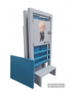Turn De Activitati Pliabil Gri Deschis Cu Turcoaz, Learning Tower Pliabil Stiker Bebe Chef,Personalizare nume copil,85x40x38 cm