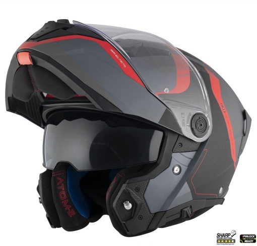 Casca MT Atom 2 SV Emalla B15 Flip-Up Gri/Rosu Mat