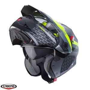 Casca Caberg Tourmax X SV Sarabe - Flip-up, titanium/negru/galben fluor mat, Ochelari soare incluși, ECE 22.06