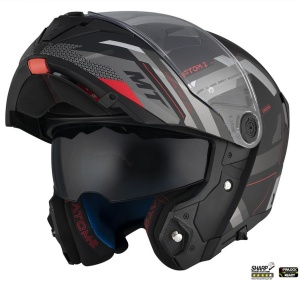 Casca MT Helmets Atom 2 SV Bast - Flip-up, negru/gri mat, Ochelari soare incluși, ECE 22.06