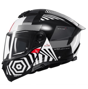 Casca MT Helmets Atom 2 SV Strange - Flip-up, negru alb, Ochelari soare incluși, ECE 22.06 - Img 2