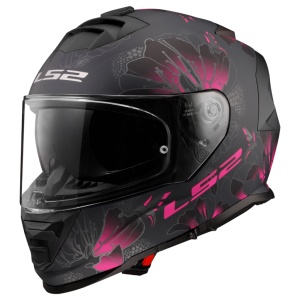 Casca LS2 Storm II Burst dama - negru/roz mat, ochelari soare - Img 1