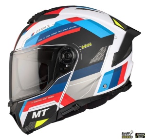 Casca MT Helmets Atom 2 SV Bast - Flip-up, alb/rosu/albastru lucios, Ochelari soare incluși, ECE 22.06 - Img 2
