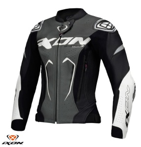 Geaca moto piele Ixon Vortex 3 LS - dama, vara, racing, negru/antracit/alb