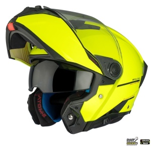 Casca MT Helmets Atom 2 SV - Flip-up, galben fluor lucios, Ochelari soare incluși, ECE 22.06