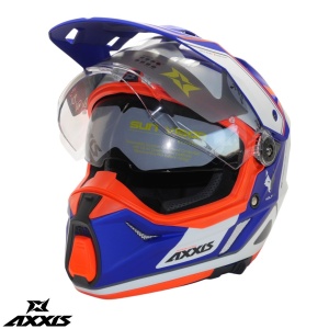 Casca Axxis Wolf DS Roadrunner - Adventure, albastru lucios, Ochelari soare incluși - Img 2