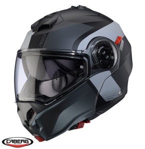 Casca Caberg Duke Evo SV Indy - Flip-up, negru/gun metal/gri mat, Ochelari soare incluși, ECE 22.06