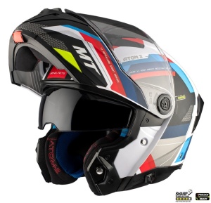 Casca MT Helmets Atom 2 SV Bast - Flip-up, alb/rosu/albastru lucios, Ochelari soare incluși, ECE 22.06