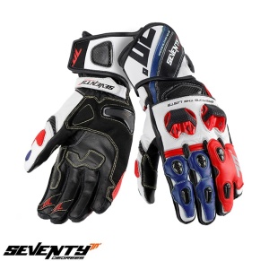 Manusi moto piele Seventy Degrees SD-R12 - barbati, vara, racing, negru/rosu/albastru