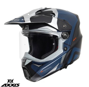 Casca Axxis Wolf DS Hydra - Adventure, albastru mat, Ochelari soare incluși