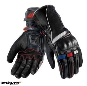 Manusi moto Seventy Degrees SD-T1 - barbati, impermeabile, touring, degete tactile, negru/albastru/rosu