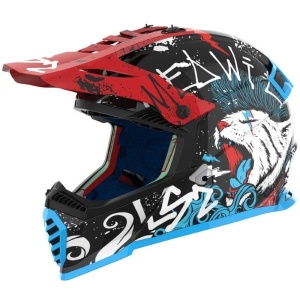 Casca LS2 Helmets MX437 Mini Fast Evo II - Cross enduro, albastru-rosu, ECE 22.06 - Img 2