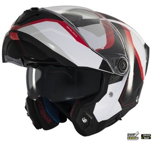Casca MT Helmets Atom 2 SV Emalla - Flip-up, alb/rosu lucios, Ochelari soare incluși, ECE 22.06