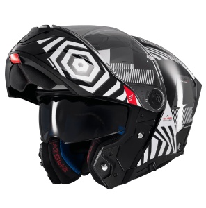 Casca MT Helmets Atom 2 SV Strange - Flip-up, negru alb, Ochelari soare incluși, ECE 22.06