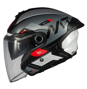 Casca MT Helmets Cosmo SV Silence - Open face, negru/gri lucios, Ochelari soare incluși, ECE 22.06