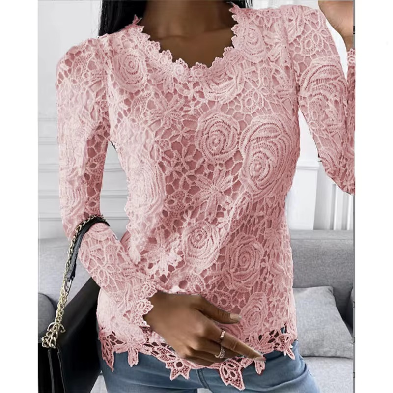 Bluza eleganta alba de dama, maneca lunga, model cu dantela, model 4