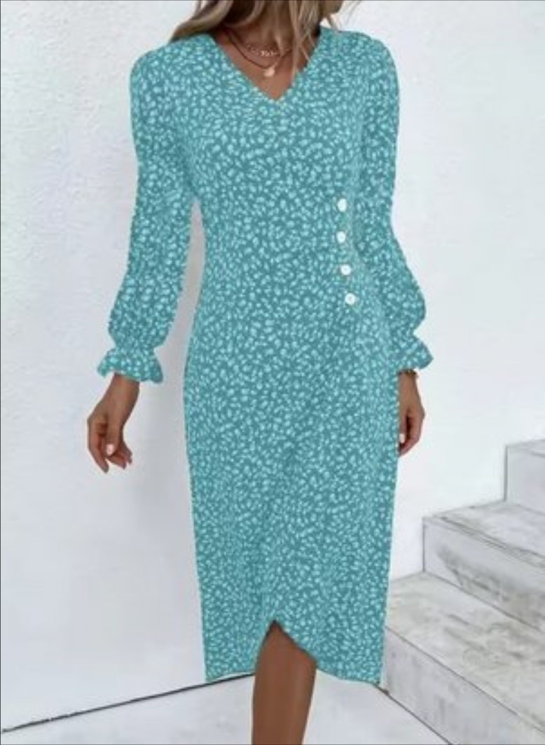 Rochie dama, model floral, bleu cu alb, Sorana