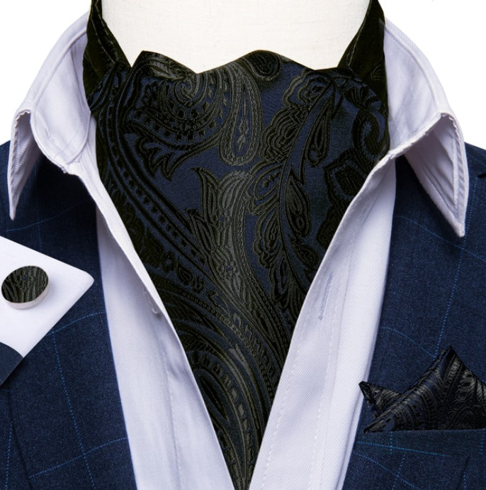 Set cravata / esarfa / lavaliera Ascot + batista + butoni, model 8