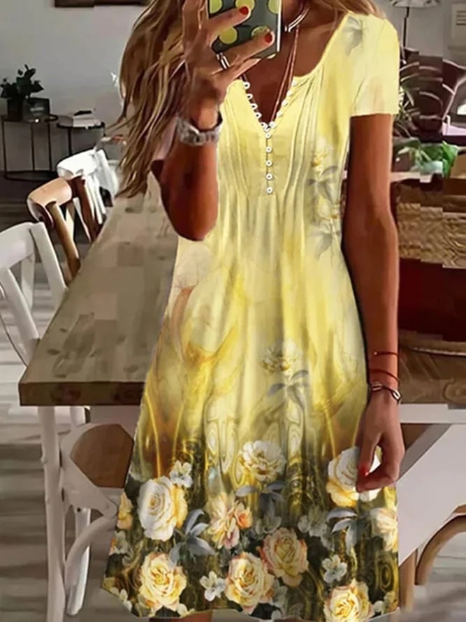 Rochie de vara, galbena, model floral Siena