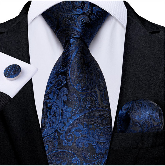 Set cravata bleumarin matase + batista + butoni - model 380