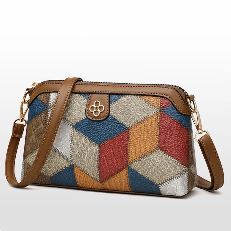 Geanta / poseta multicolora cu ornament maro, Janette