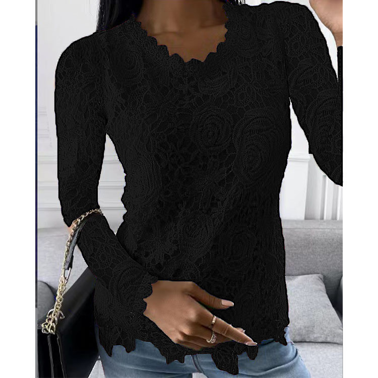 Bluza eleganta neagra de dama model cu dantela, marimea 3XL, model 2
