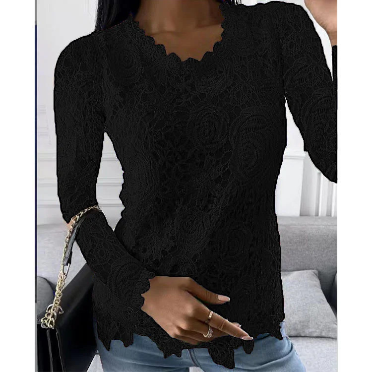 Bluza eleganta nragra de dama model cu dantela, marimea M, model 5