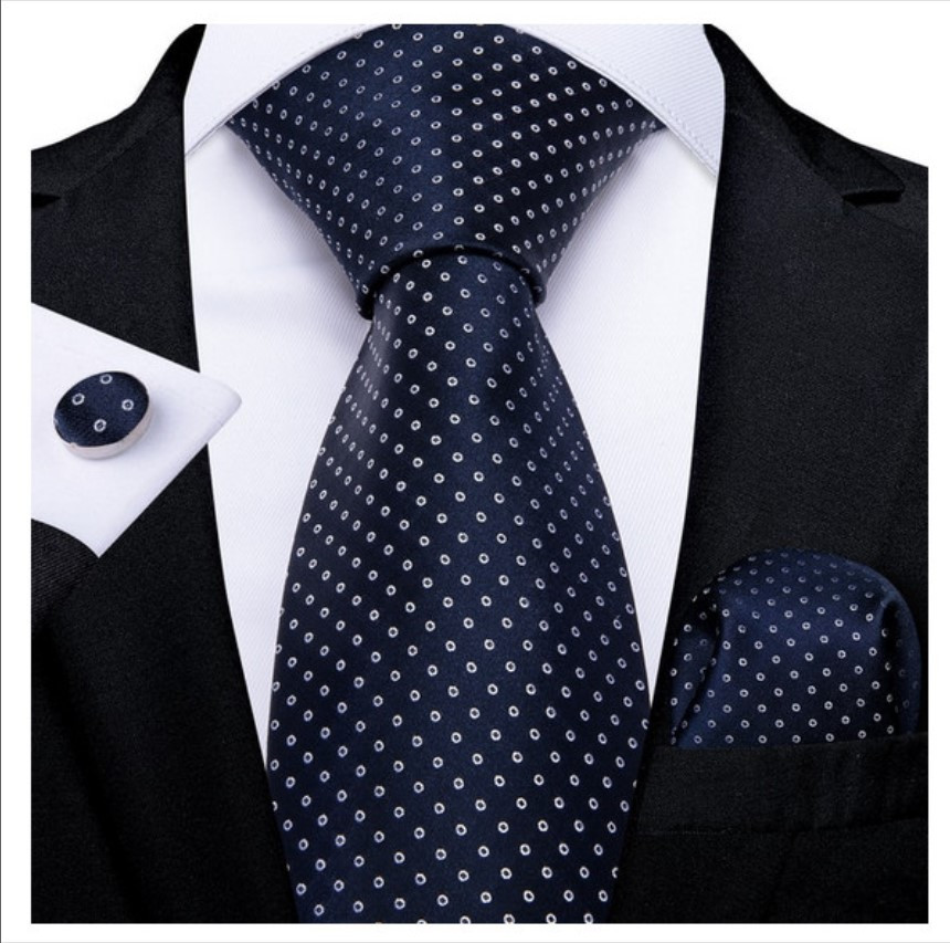 Set cravata bleumarin + batista + butoni - matase - model 180