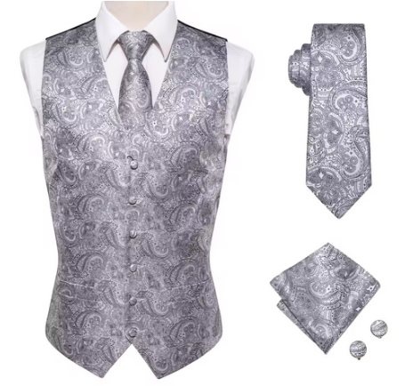 Set vesta + cravata + batista + butoni, matase - model 38